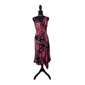 Y2K Fairycore Donna Ricco Black Red Floral Asymmetrical Dress Size 6 Whimsigoth